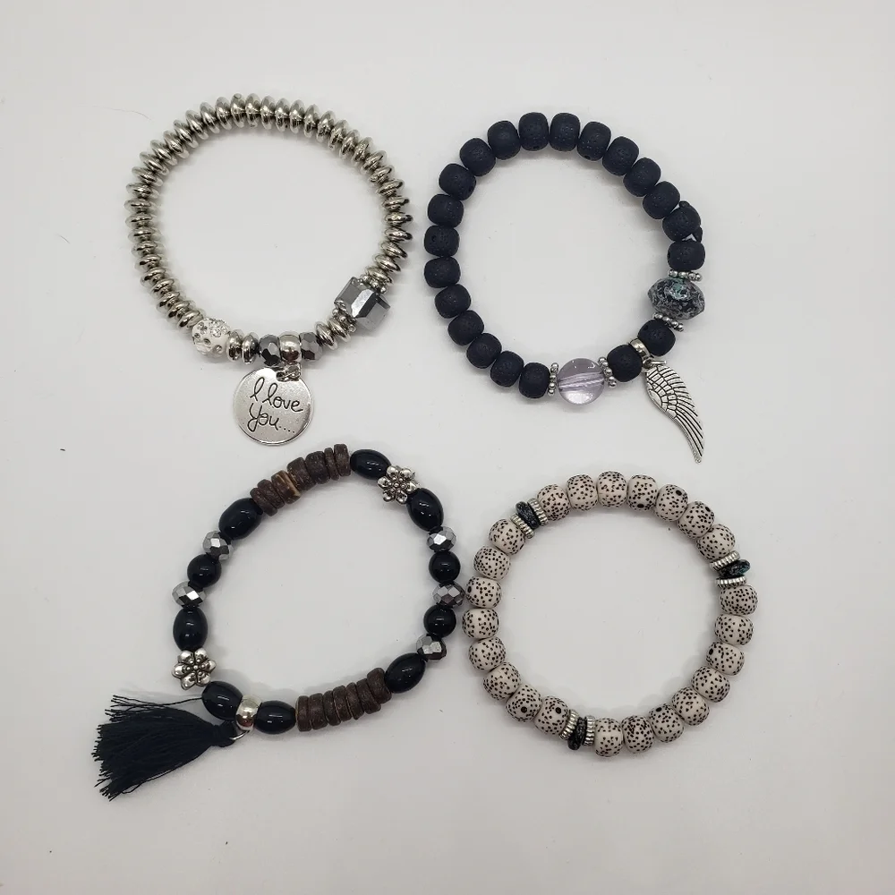 SEE NEW LISTING Black Beaded Multi-layer Bracelet With Tassel, 4 Bracelet Set - Picture 3 of 7